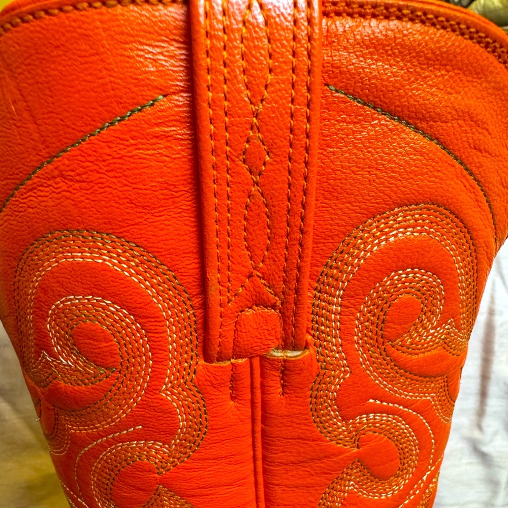 Ferrini Green Orange Leather Cowboy Boots Western Pointed Toe Women’s 7 - Picture 6 of 12
